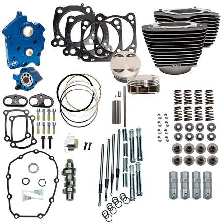 Power Package - 128 CI Water Cooled, Chain Drive, w/ Highlighted Fins and Chrome Pushrod Tubes, Wrinkle Black 2017-up M8 114" Models