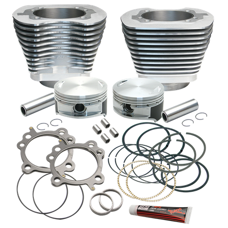 Replacement 3-7/8" Bore Cylinder & Piston Kit For S&S 106" Stroker Kits For 1999-'16 Big Twins - Silver Power Coat Finish