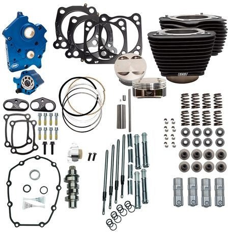 Power Package - 128 CI Oil Cooled, Chain Drive, w/ Non-Highlighted Fins and Chrome Pushrod Tubes, Wrinkle Black, 2017-up M8 114" Models