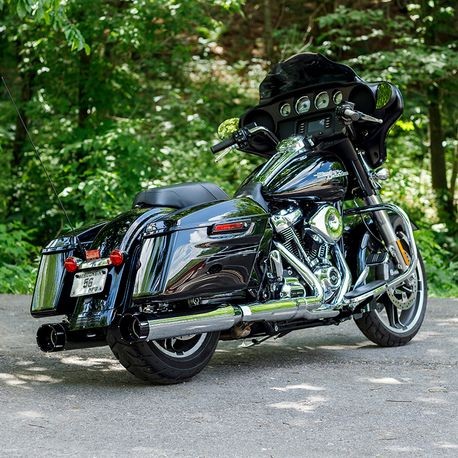 Mk45 TOURING MUFFLER for M8 TOURING MODELS—Chrome with Black Tracer End Cap