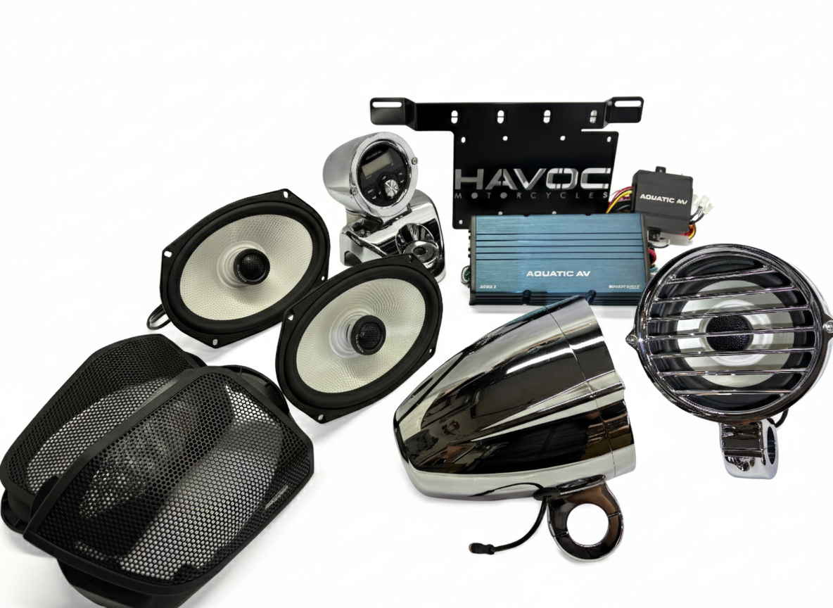 Havoc Roar Stereo HSR-600.4 Highway Pods and Lids Four Speaker Stereo System for Harley-Davidson Road King