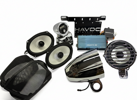 Havoc Roar Stereo HSR-600.4 Highway Pods and Lids Four Speaker Stereo System for Harley-Davidson Road King