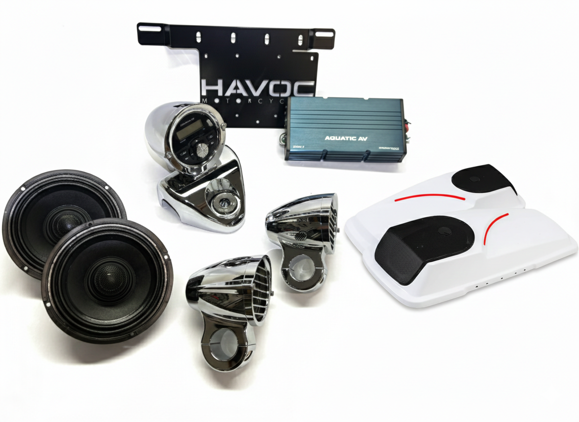 Havoc Roar Stereo HRS-624.4 SB BADDAD Handlebars and Lids Four Speaker Stereo System for Harley-Davidson Road King
