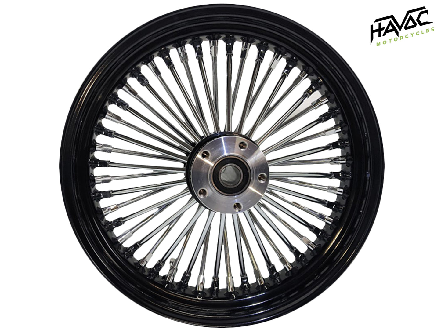 Fat Spoke Wheel, 18 x 3.5 Rear Wheel, Black and Chrome, Harley FLST Softail Heritage, Fat Boy, Deluxe 2008-2017, ABS