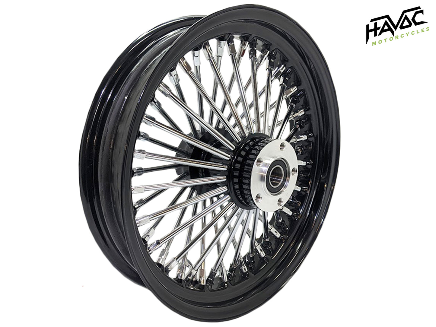 Fat Spoke Wheel, 16 x 3.5 Wheel, Black and Chrome, Harley FLH Touring Model Year 2000 with ¾” Bearings