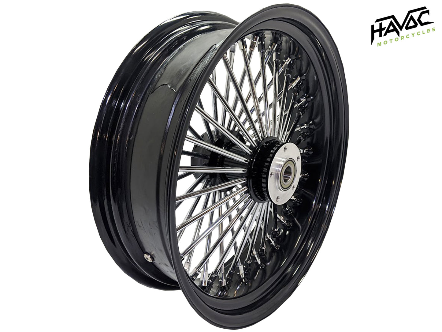 Fat Spoke Wheel, 18x5.5 Dual Disc Front, Black and Chrome, for 2008-2023 Touring Models with ABS