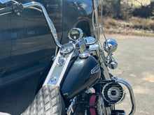 Load image into Gallery viewer, Harley-Davidson Road King with Aquatic AV GP1 head unit in billet nacelle cap and 6.5 inch HRS highway bar speaker pod installed on the engine guard
