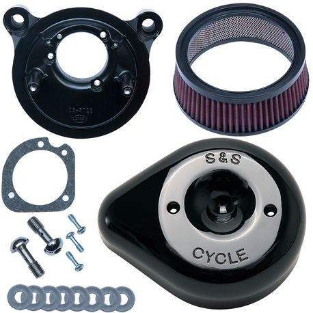 Stealth Air Cleaner Kit with Black Teardrop Cover for 2001-2015 fuel-injected Softail® models, 2004-2017 fuel-injected Dyna® models, and 2003-2007 fuel-injected Touring models