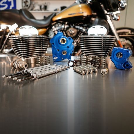 Power Package - 128 CI Water Cooled, Chain Drive, w/ Highlighted Fins and Chrome Pushrod Tubes, Black Granite, 2017-up M8 114" Models
