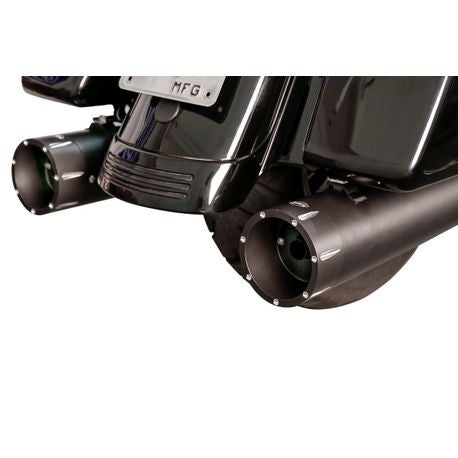 Mk45 EC Slip-Ons for 2017-20 M8 Touring models, Black with Highlight Machined Tracer end cap