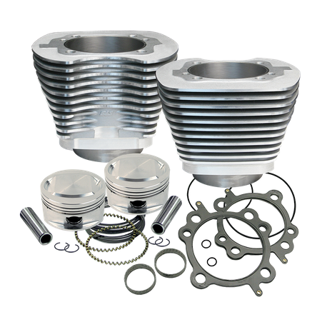 Replacement 3-7/8" Bore Cylinder & Piston Kit For S&S 95" Big Bore Kits For 1999-'06 Big Twins - Silver Power Coat Finish