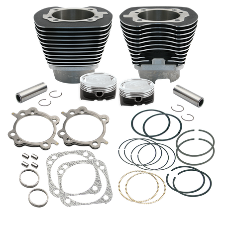 4 1/8" Low Compression Bore Cylinder & Pistons Kit for 124" Hot Set Up Kit® For 1999-'06 Big Twins With Stock Cylinder Heads - Wrinkle Black Powder Coat FInish