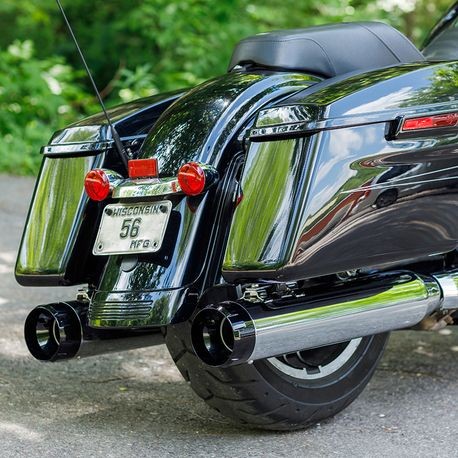 Mk45 TOURING MUFFLER for M8 TOURING MODELS—Chrome with Black Thruster End Cap
