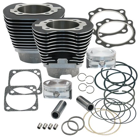 4 1/8" Bore Cylinder & Piston Kit For Early Production T111 Engines For 1999-2006 Big Twins - Wrinkle Black Powder Coat FInish