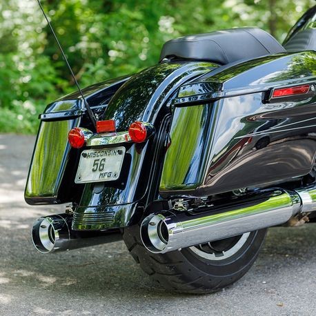 Mk45 TOURING MUFFLER for M8 TOURING MODELS—Chrome with Chrome Thruster End Cap