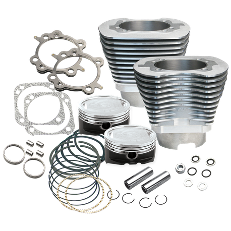 4 1/8" Bore Cylinder and Piston Kit Pistons for 124" Hot Set Up® with Stock Heads For 1999-'06 Big Twins - Silver Powder Coat Finish