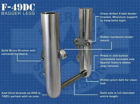 Chrome Finish Smooth Hidden Axle Bagger Legs 1990-UP