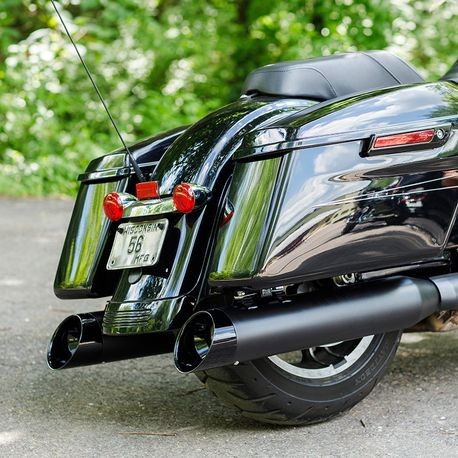 Black Mk45 muffler with Black Cutlass End Cap for M8 Touring