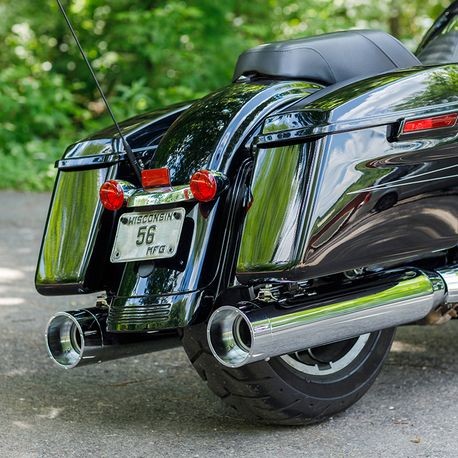 Mk45 TOURING MUFFLER for M8 TOURING MODELS—Chrome with Chrome Tracer End Cap