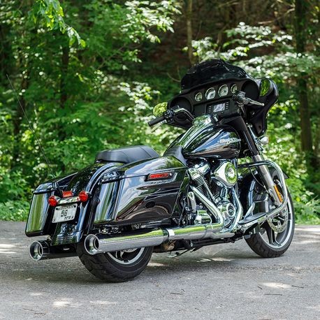 Mk45 TOURING MUFFLER for M8 TOURING MODELS—Chrome with Chrome Tracer End Cap