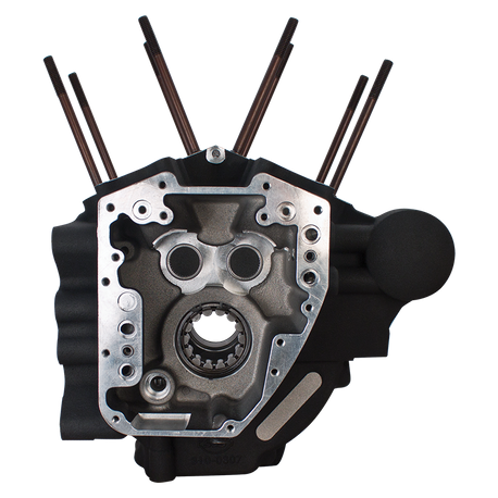 Super Stock® T2 Crankcases for 2007-'16 HD® FL Big Twin Engines with Stock Bore, Stock Bolt Pattern - Wrinkle Black