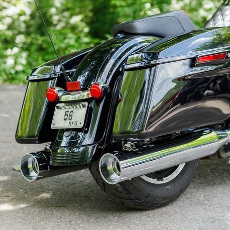 Mk45 TOURING MUFFLER for 1995–2016 TOURING MODELS—Chrome with Chrome Tracer End Cap