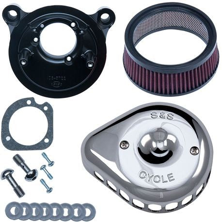 Stealth Air Cleaner Kit with Chrome Mini Teardrop Cover for 2001-2015 fuel-injected Softail® models, 2004-2017 fuel-injected Dyna® models, and 2003-2007 fuel-injected Touring models