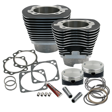 4-1/8" Bore Cylinder & Pistons Kit for Early Production S&S T124 Engines For 1999-'06 Big Twins - Wrinkle Black Powder Coat Finish