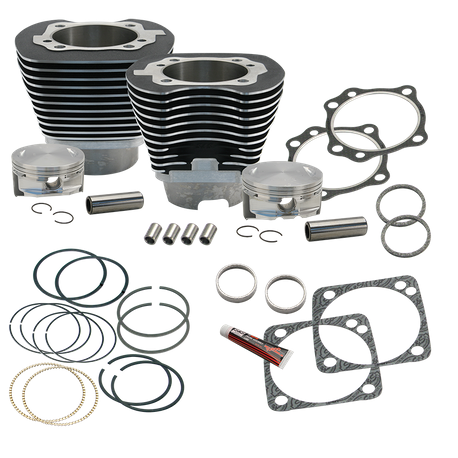 4 1/8" Bore Cylinder & Pistons Kit for Early Production S&S T117 Engines For 1999-'06 Big Twins - Wrinkle Black Powder Coat Finish
