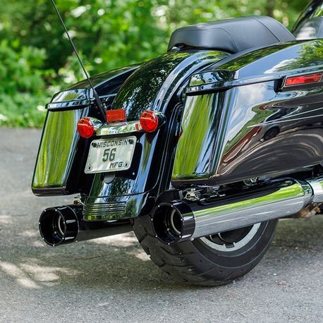 Mk45 TOURING MUFFLER for M8 TOURING MODELS—Chrome with Black Tracer End Cap