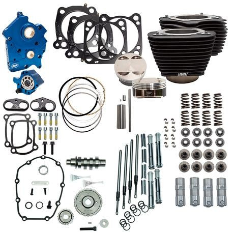 Power Package - 128 CI Oil Cooled, Gear Drive, w/ Non-Highlighted Fins and Chrome Pushrod Tubes, Wrinkle Black, 2017-up M8 114" Models